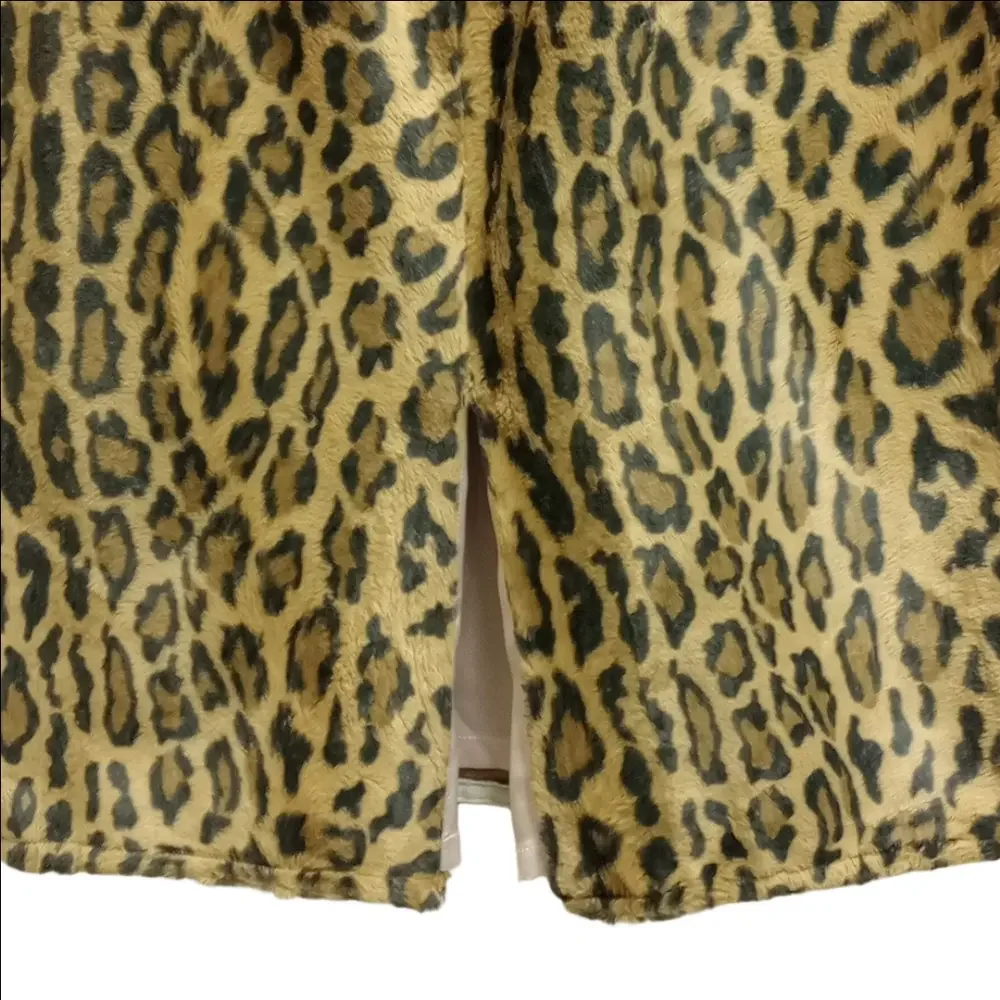WILLIAM B FAUX FUR TAN & BLACK LEOPARD PRINT PENCIL SKIRT WITH PINK SILK LINING